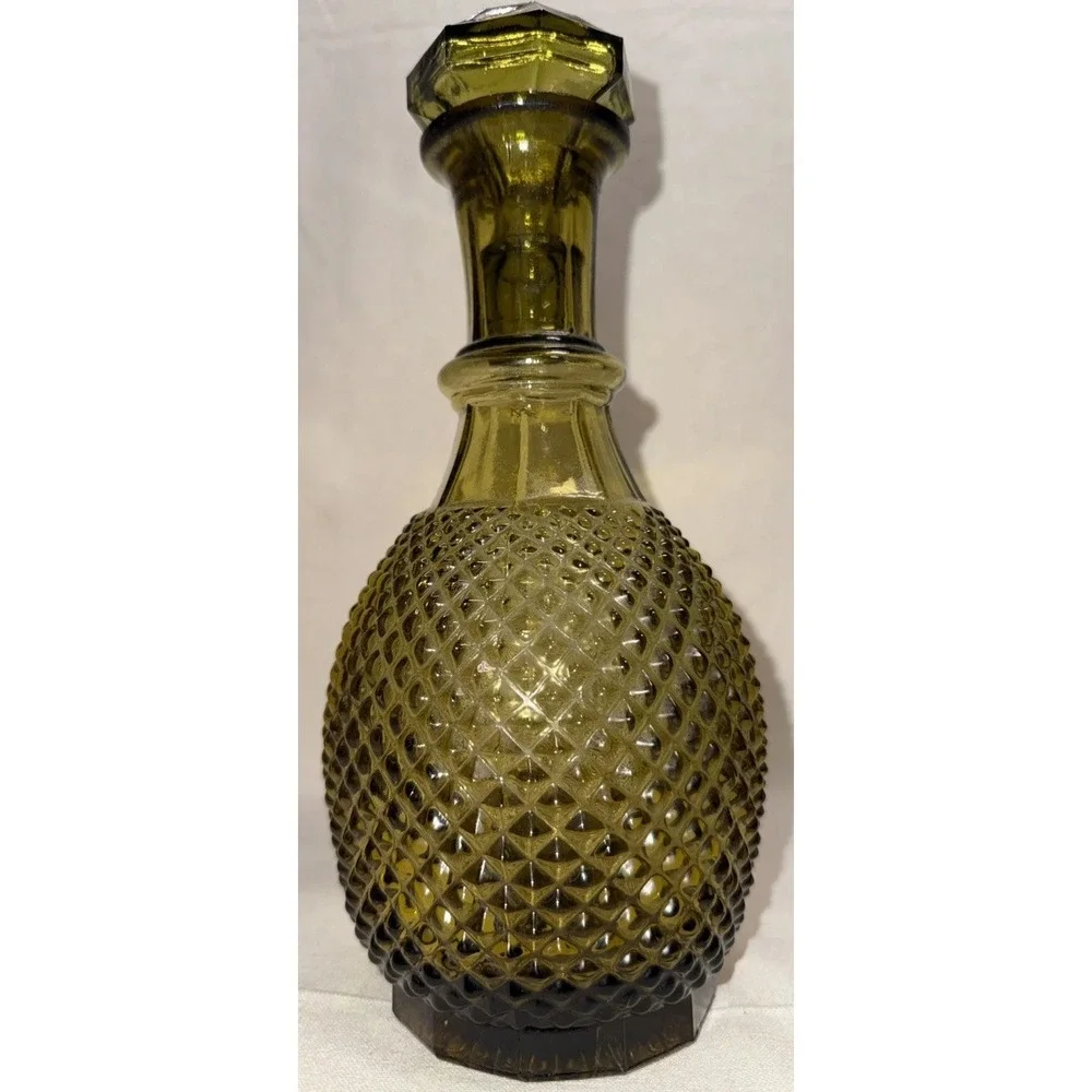 Vintage MCM Empoli Green Glass Decanter Hobnail Genie Bottle 10.5" - Picture 9 of 9